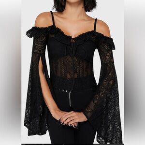 Killstar Breathless Lace Bardot Top Black size Medium $65 Goth Gothic Fairy